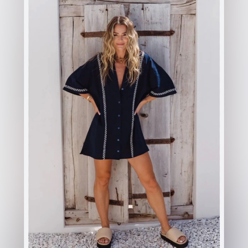 LUNA LN. Women's The Mimi Shirt Dress Navy‎ Blue XS/S | EUC